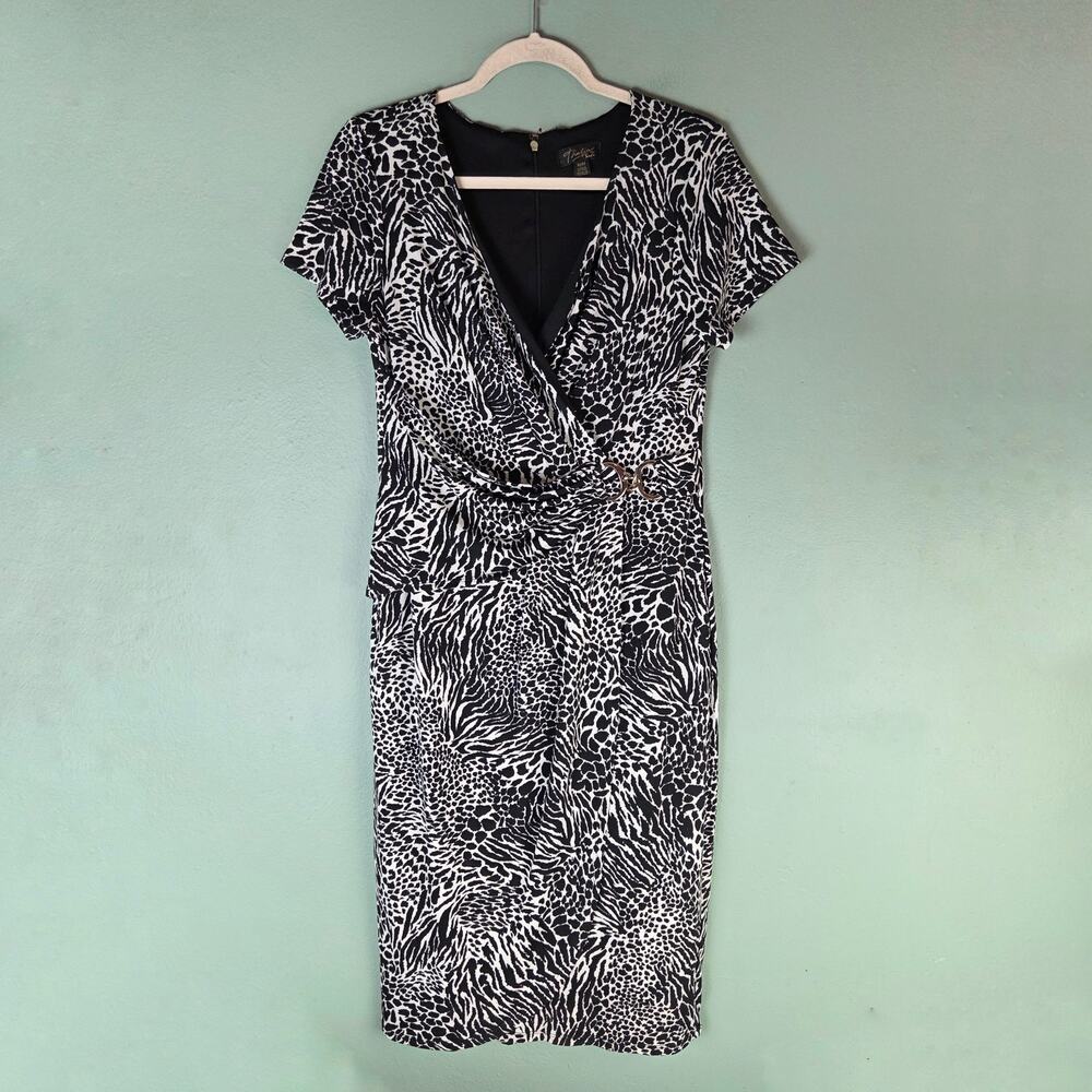 Thalia Sodi Womens Medium Printed Faux Wrap Sheath Dress Animal Print Office